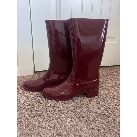 Jeffrey Campbell 9 Glossy Burgundy Rain Boots Women's Tall Rubber Waterproof - Picture 11 of 11